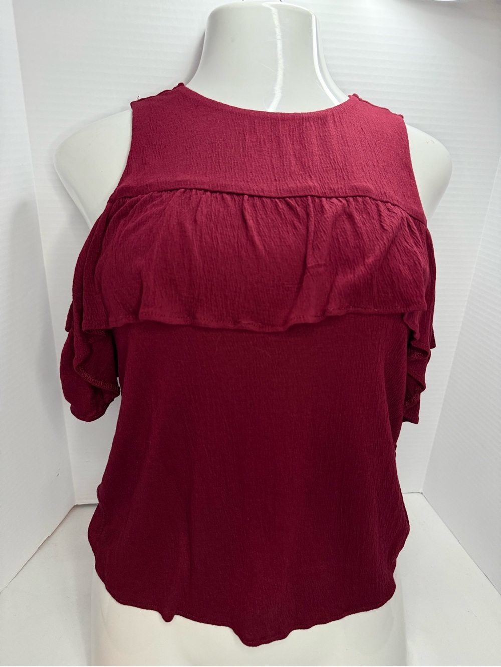 BONGO Cold-Shoulder Ruffle Tank Top - Burgundy